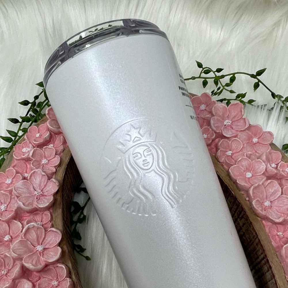STARBUCKS 16oz PEARL WHITE TUMBLER / COLD CUP SLIDE OPENING LID BPA FREE - Picture 9 of 9